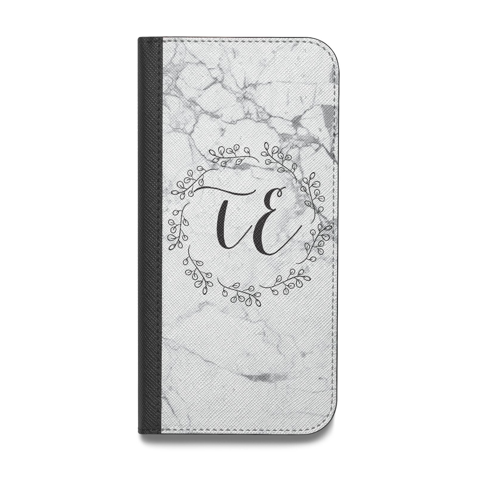 Personalised Initials Marble Vegan Leather Flip iPhone Case