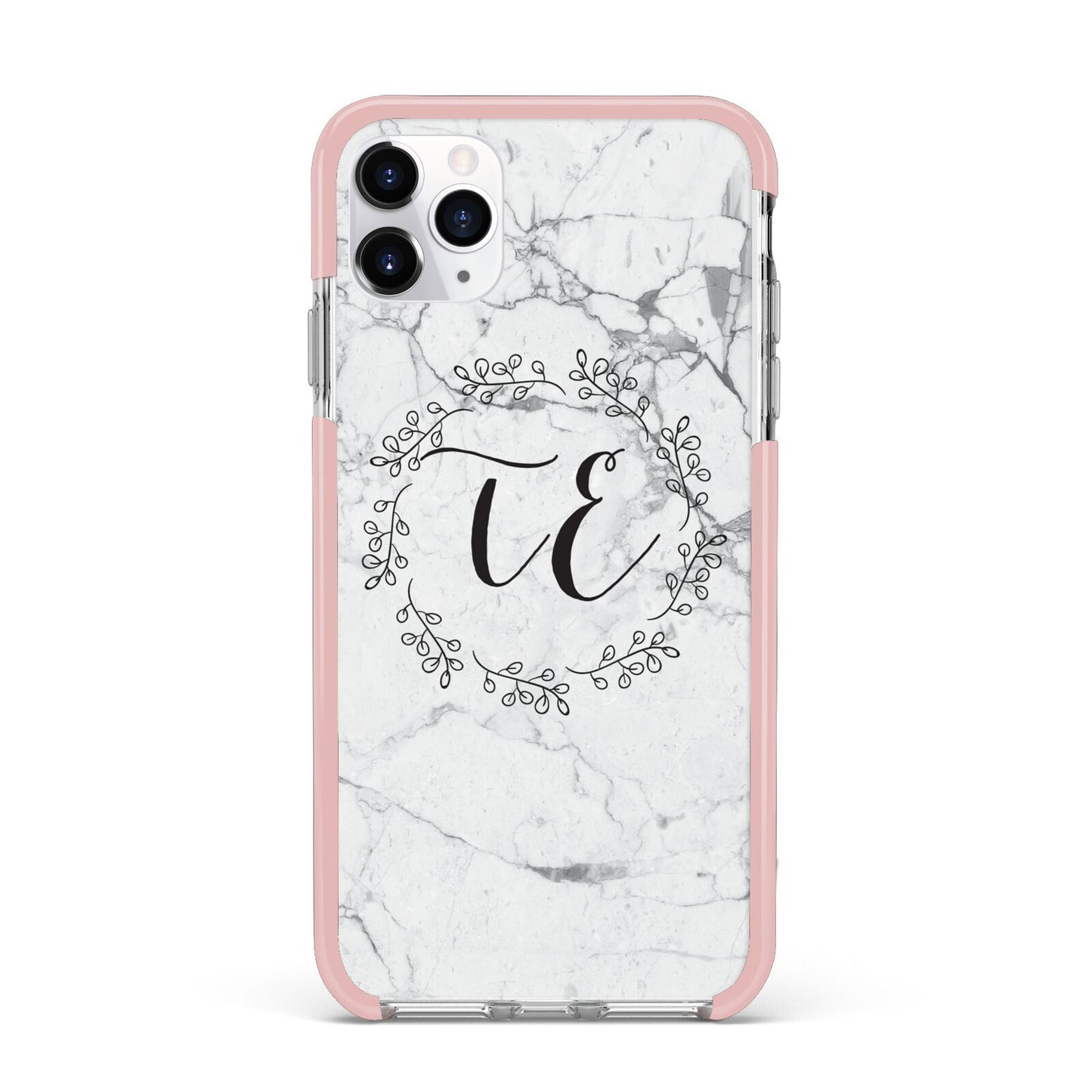Personalised Initials Marble iPhone 11 Pro Max Impact Pink Edge Case