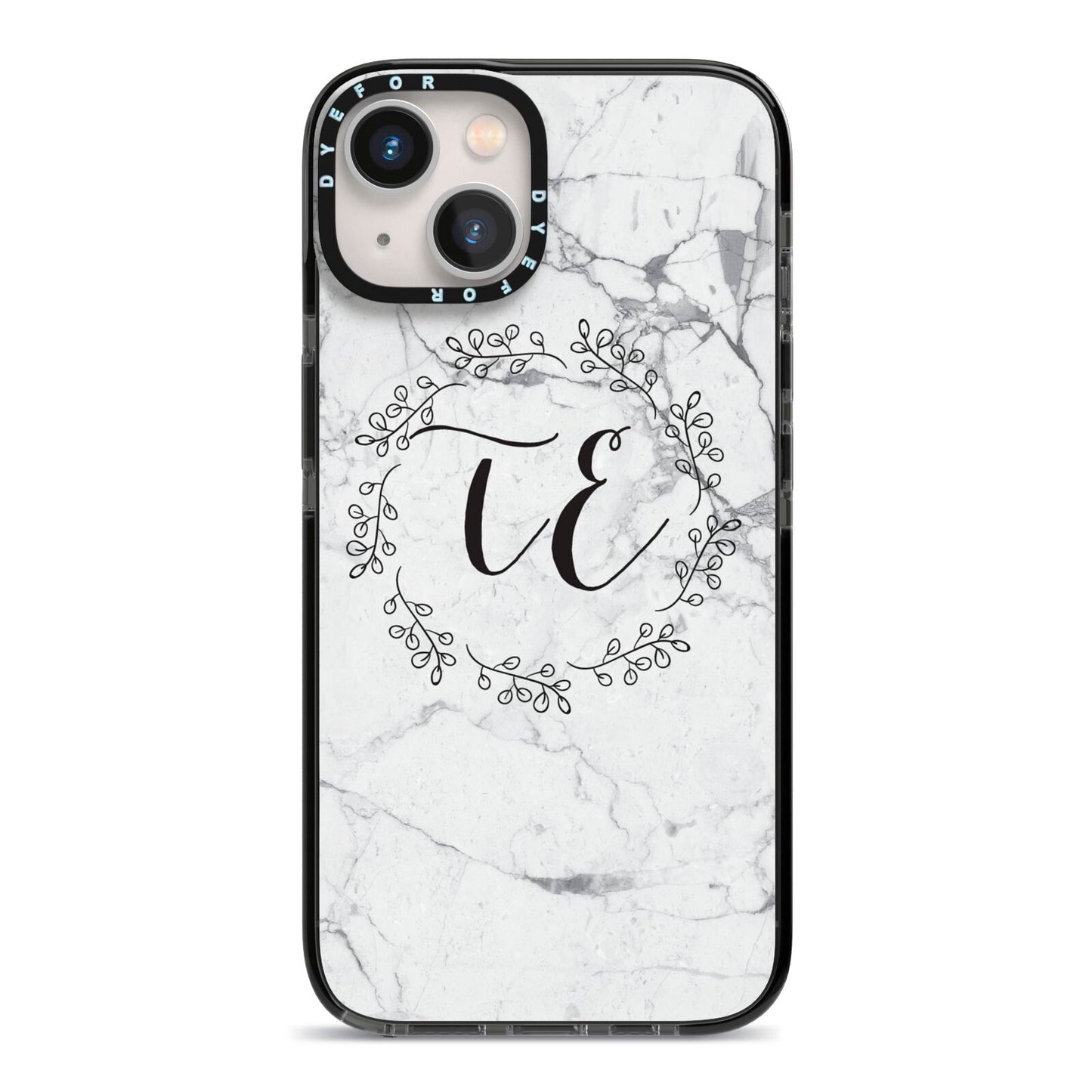 Personalised Initials Marble iPhone 13 Black Impact Case on Silver phone