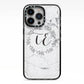 Personalised Initials Marble iPhone 13 Pro Black Impact Case on Silver phone