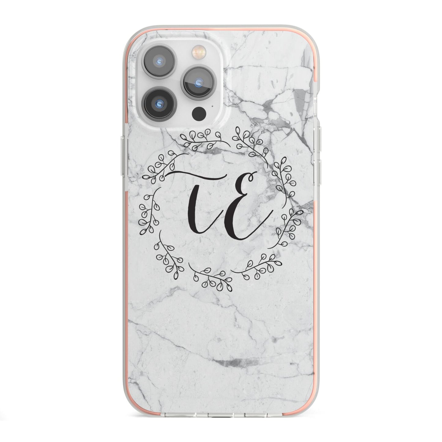 Personalised Initials Marble iPhone 13 Pro Max TPU Impact Case with Pink Edges