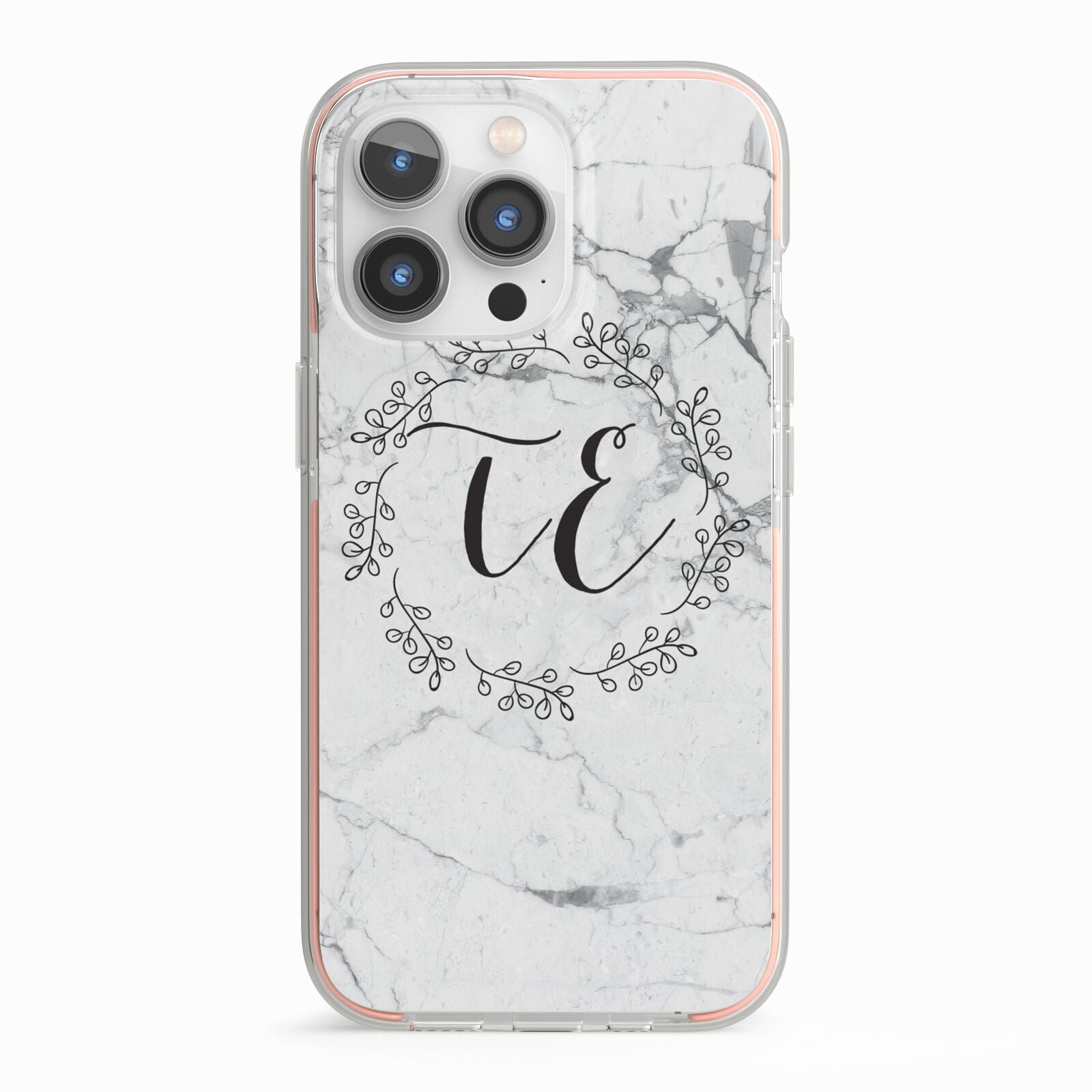 Personalised Initials Marble iPhone 13 Pro TPU Impact Case with Pink Edges