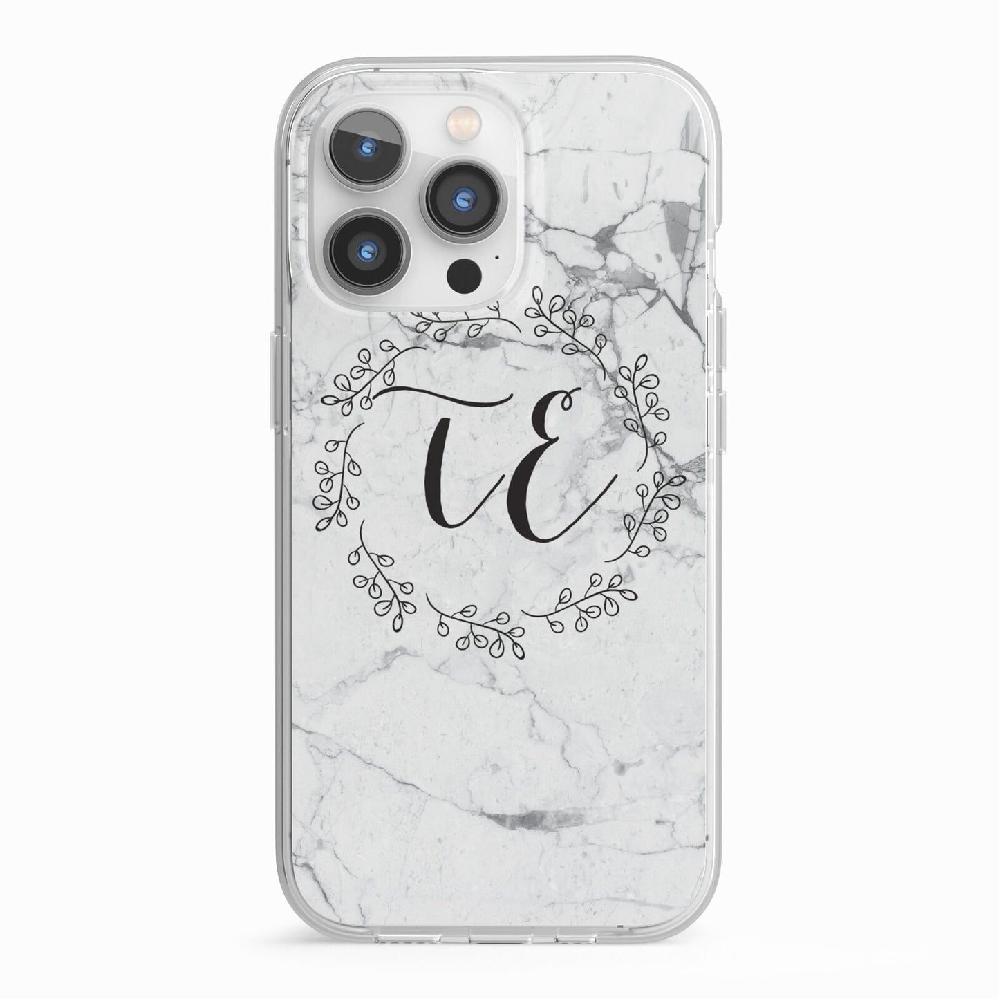 Personalised Initials Marble iPhone 13 Pro TPU Impact Case with White Edges