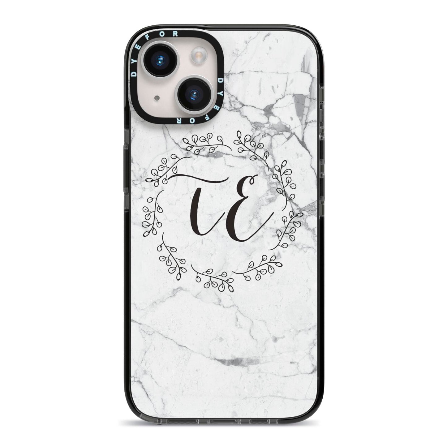 Personalised Initials Marble iPhone 14 Black Impact Case on Silver phone