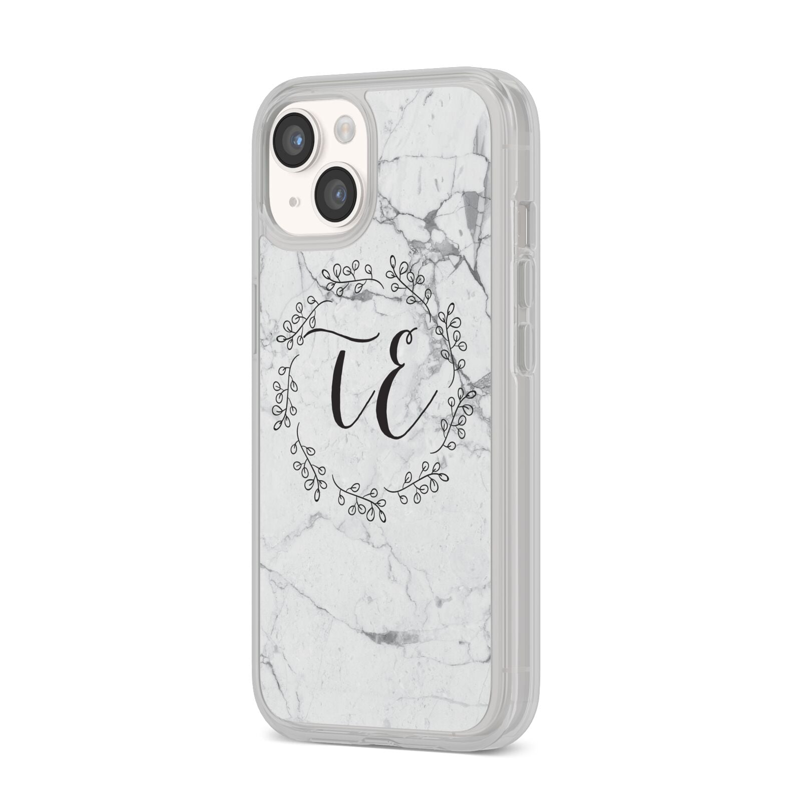 Personalised Initials Marble iPhone 14 Clear Tough Case Starlight Angled Image