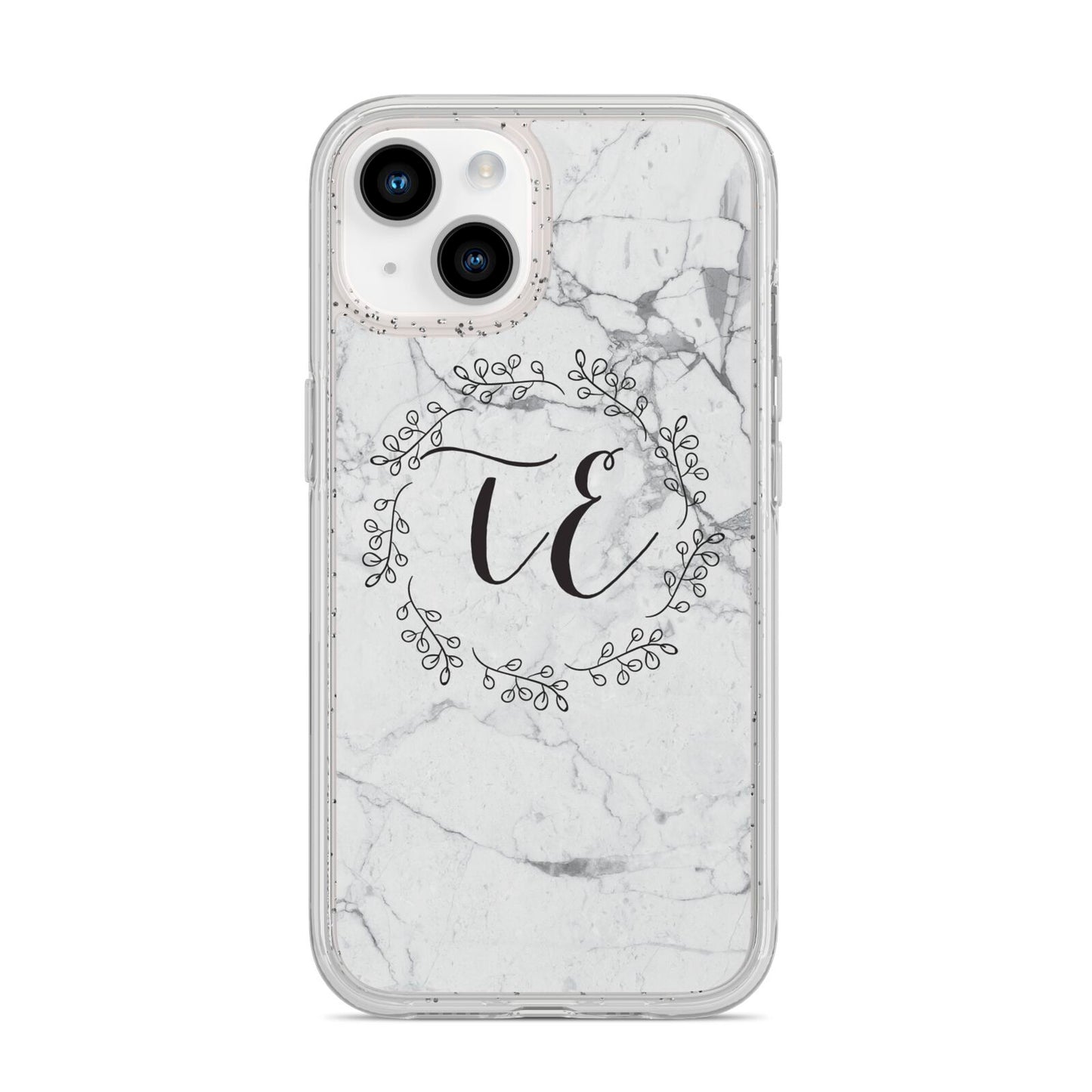 Personalised Initials Marble iPhone 14 Glitter Tough Case Starlight