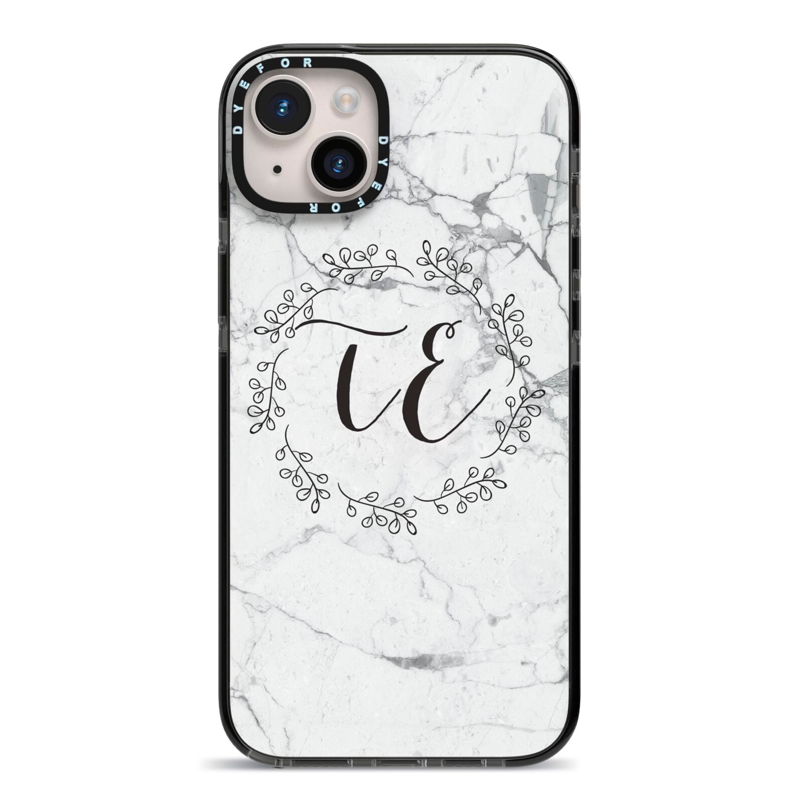 Personalised Initials Marble iPhone 14 Plus Black Impact Case on Silver phone