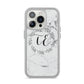 Personalised Initials Marble iPhone 14 Pro Clear Tough Case Silver