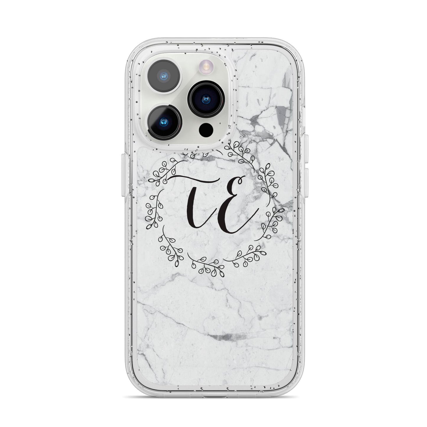 Personalised Initials Marble iPhone 14 Pro Glitter Tough Case Silver