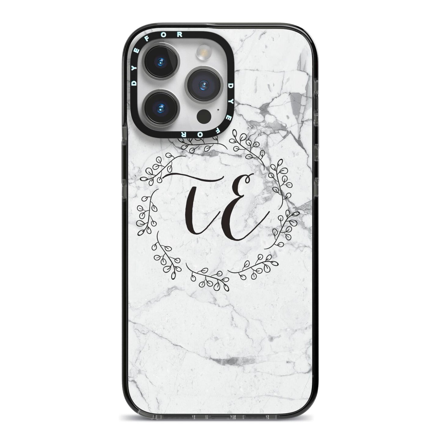 Personalised Initials Marble iPhone 14 Pro Max Black Impact Case on Silver phone