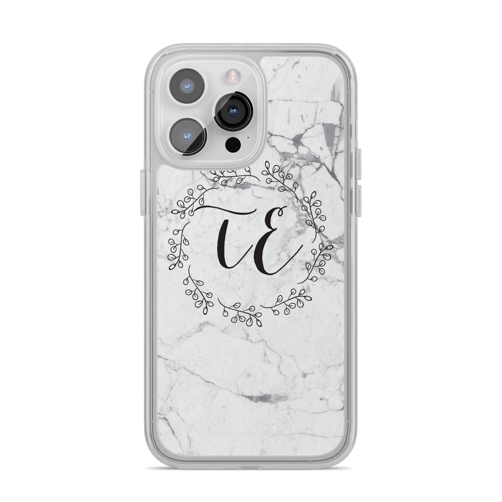 Personalised Initials Marble iPhone 14 Pro Max Clear Tough Case Silver