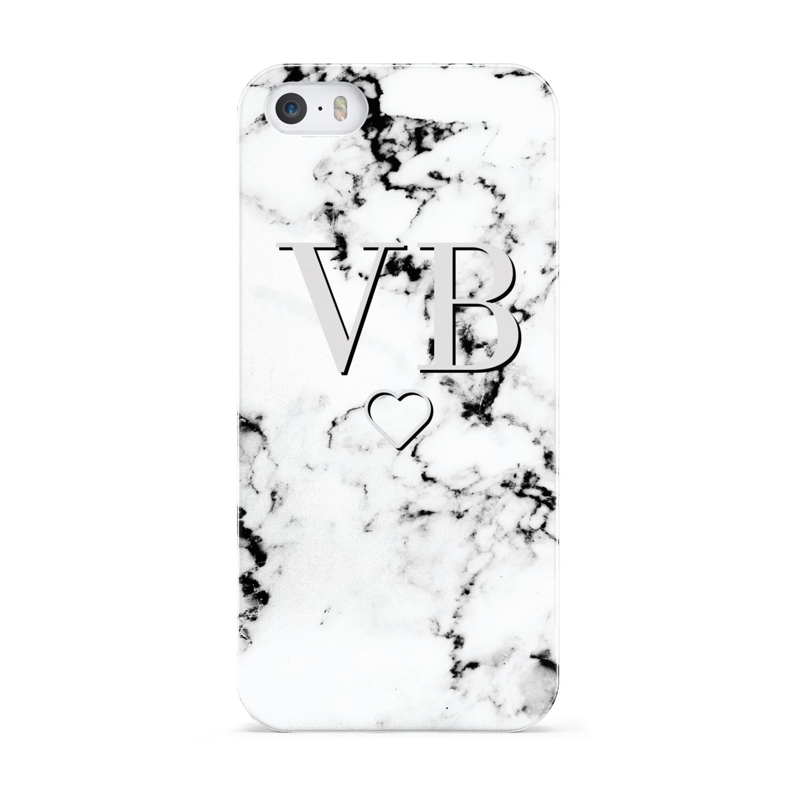 Personalised Initials Outline Heart Marble Apple iPhone 5 Case