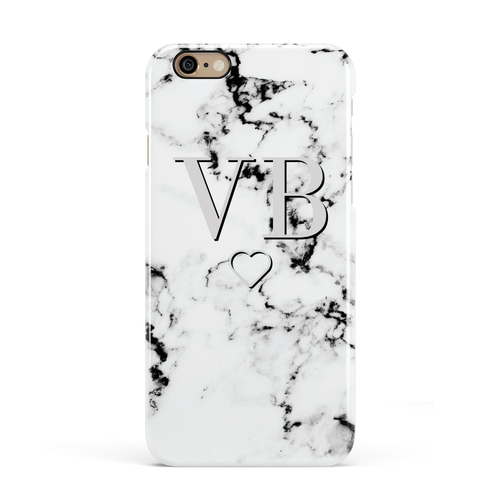 Personalised Initials Outline Heart Marble Apple iPhone 6 3D Snap Case