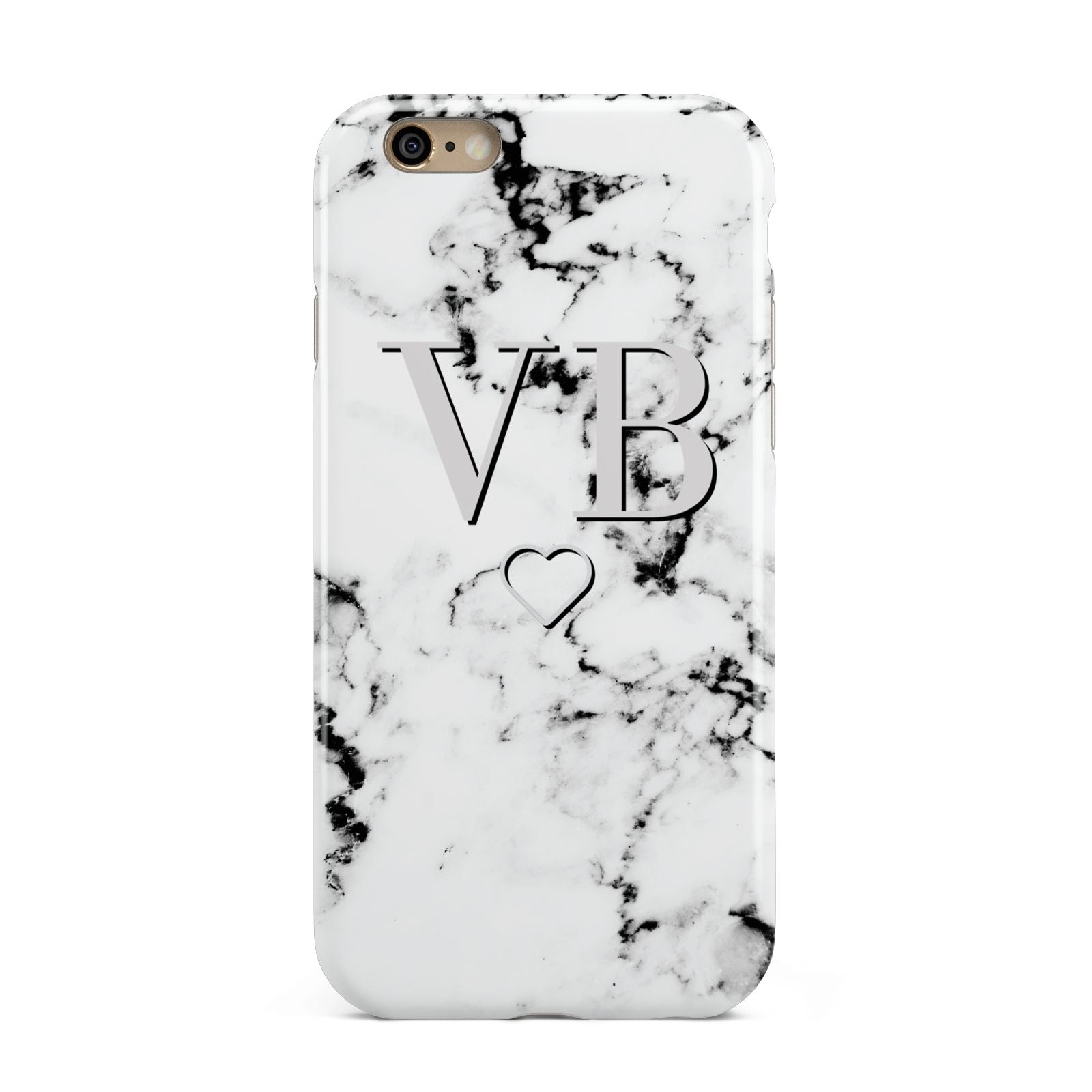 Personalised Initials Outline Heart Marble Apple iPhone 6 3D Tough Case