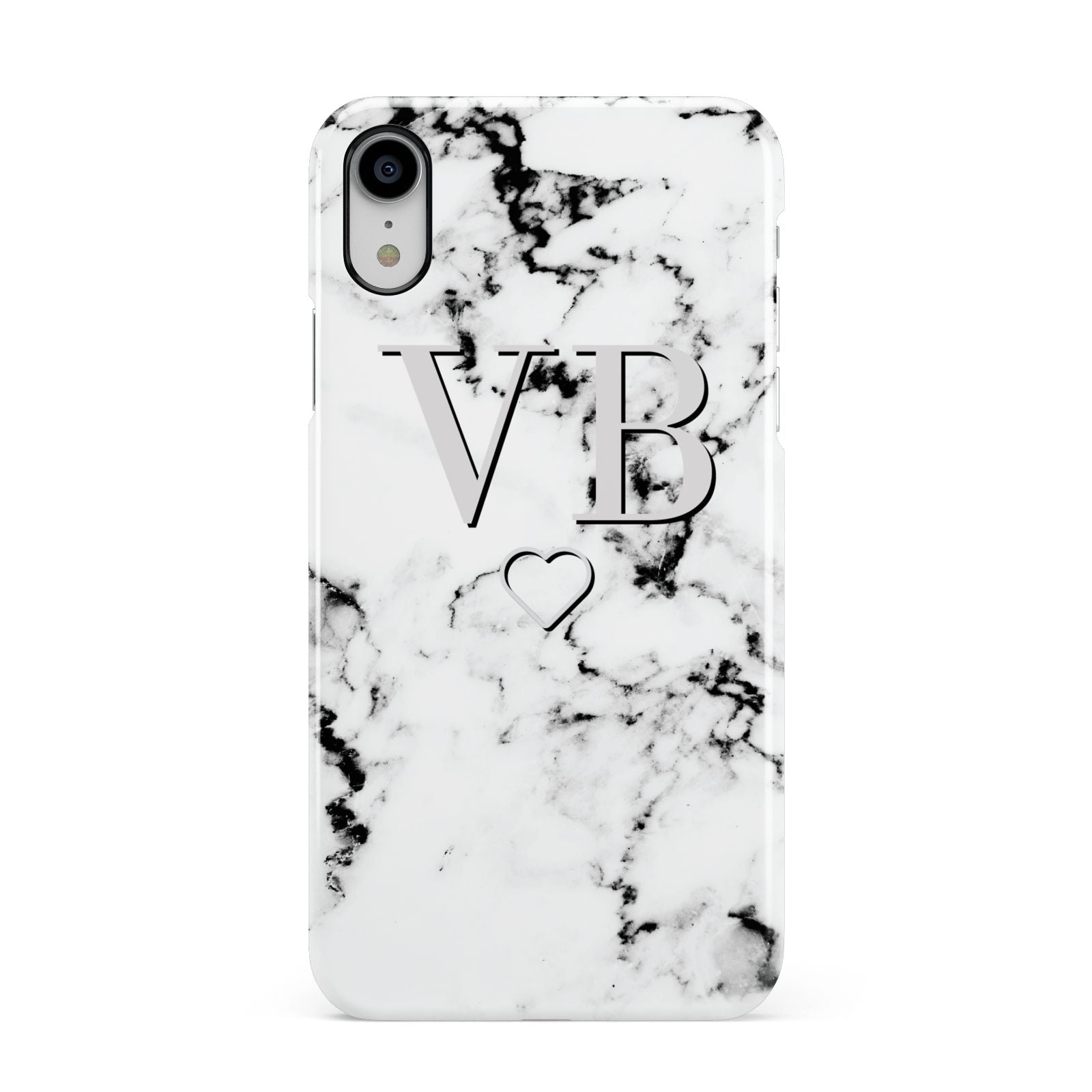 Personalised Initials Outline Heart Marble Apple iPhone XR White 3D Snap Case
