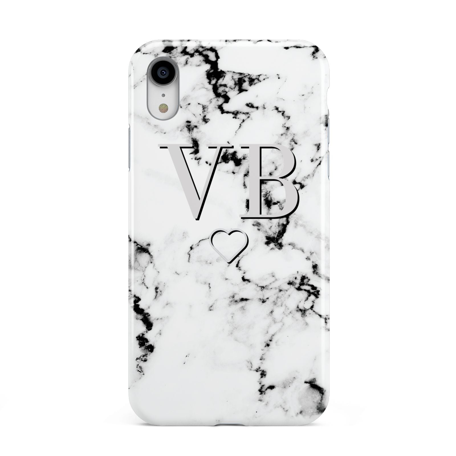 Personalised Initials Outline Heart Marble Apple iPhone XR White 3D Tough Case