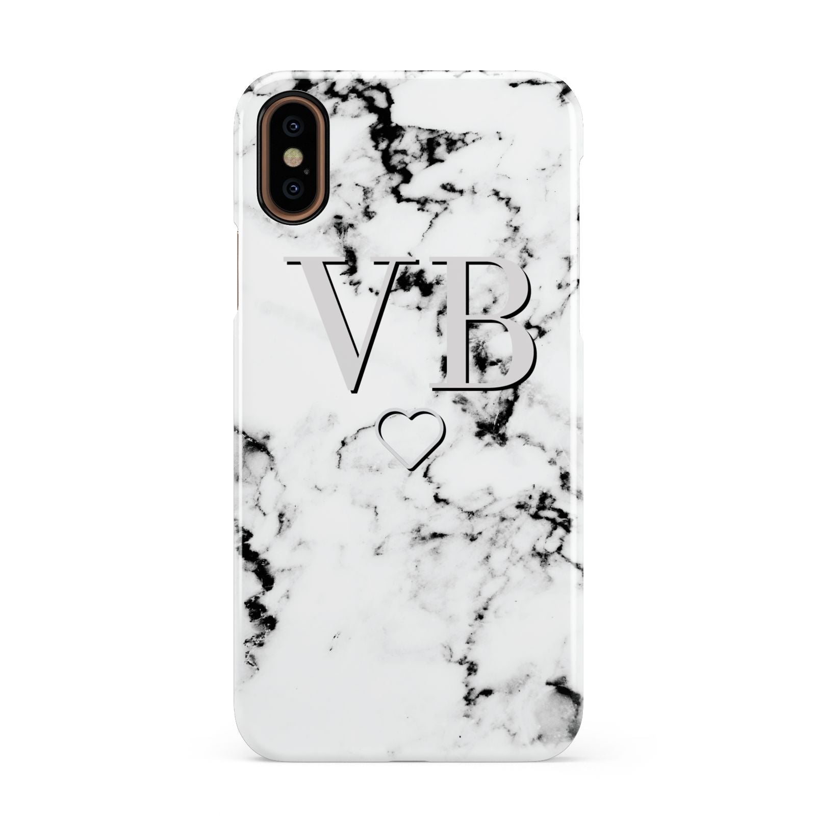 Personalised Initials Outline Heart Marble Apple iPhone XS 3D Snap Case