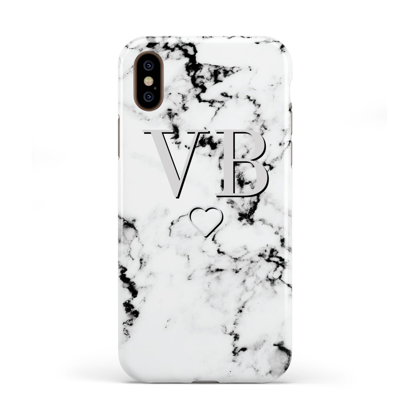 Personalised Initials Outline Heart Marble Apple iPhone XS 3D Tough