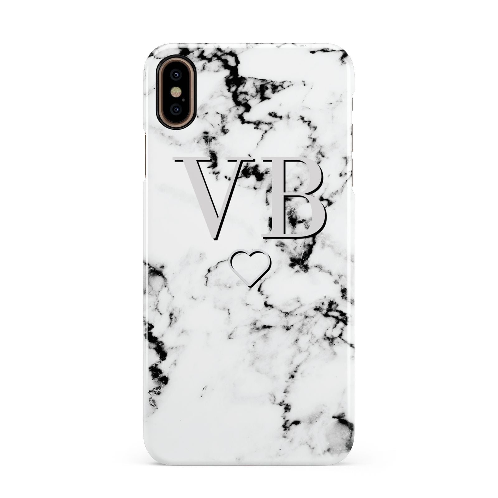 Personalised Initials Outline Heart Marble Apple iPhone Xs Max 3D Snap Case