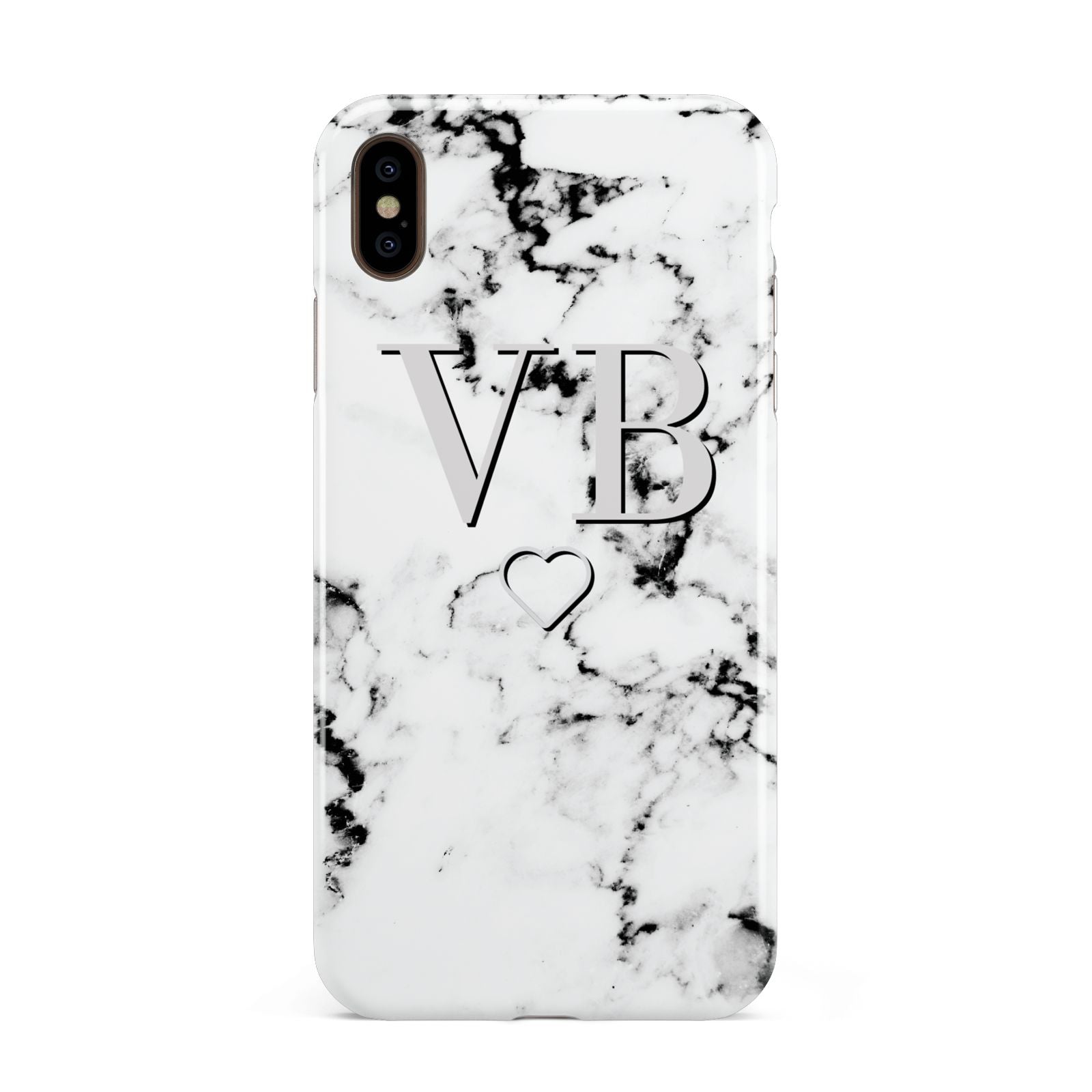 Personalised Initials Outline Heart Marble Apple iPhone Xs Max 3D Tough Case
