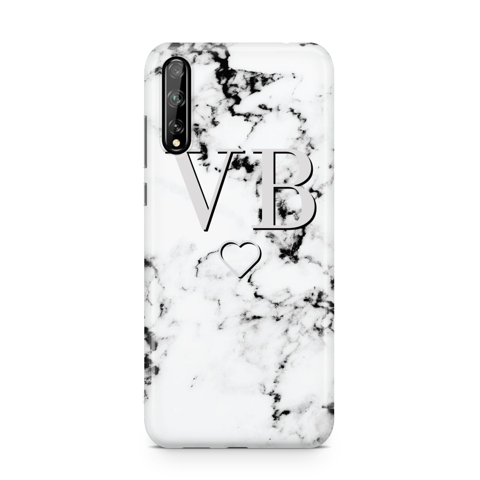 Personalised Initials Outline Heart Marble Huawei Enjoy 10s Phone Case