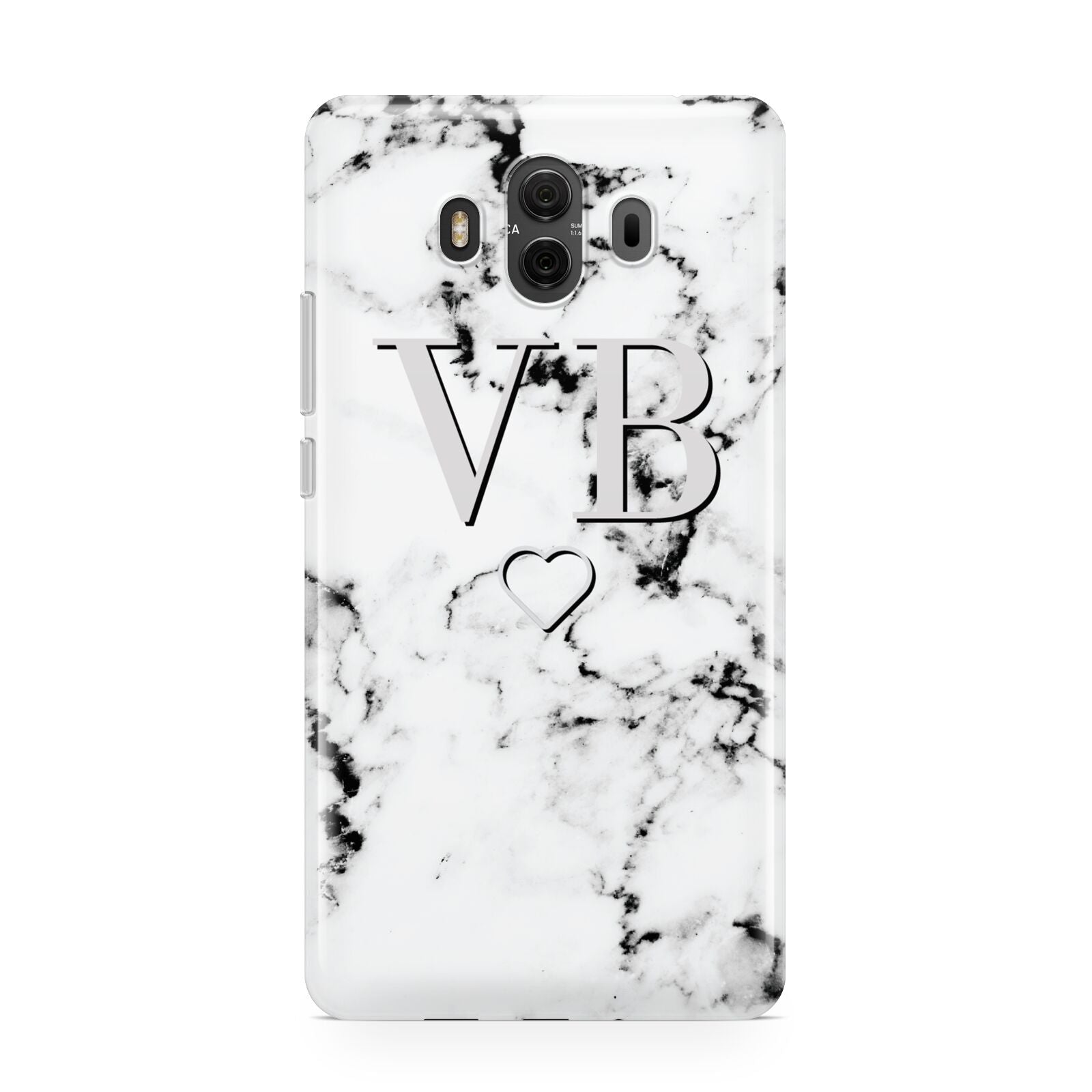 Personalised Initials Outline Heart Marble Huawei Mate 10 Protective Phone Case