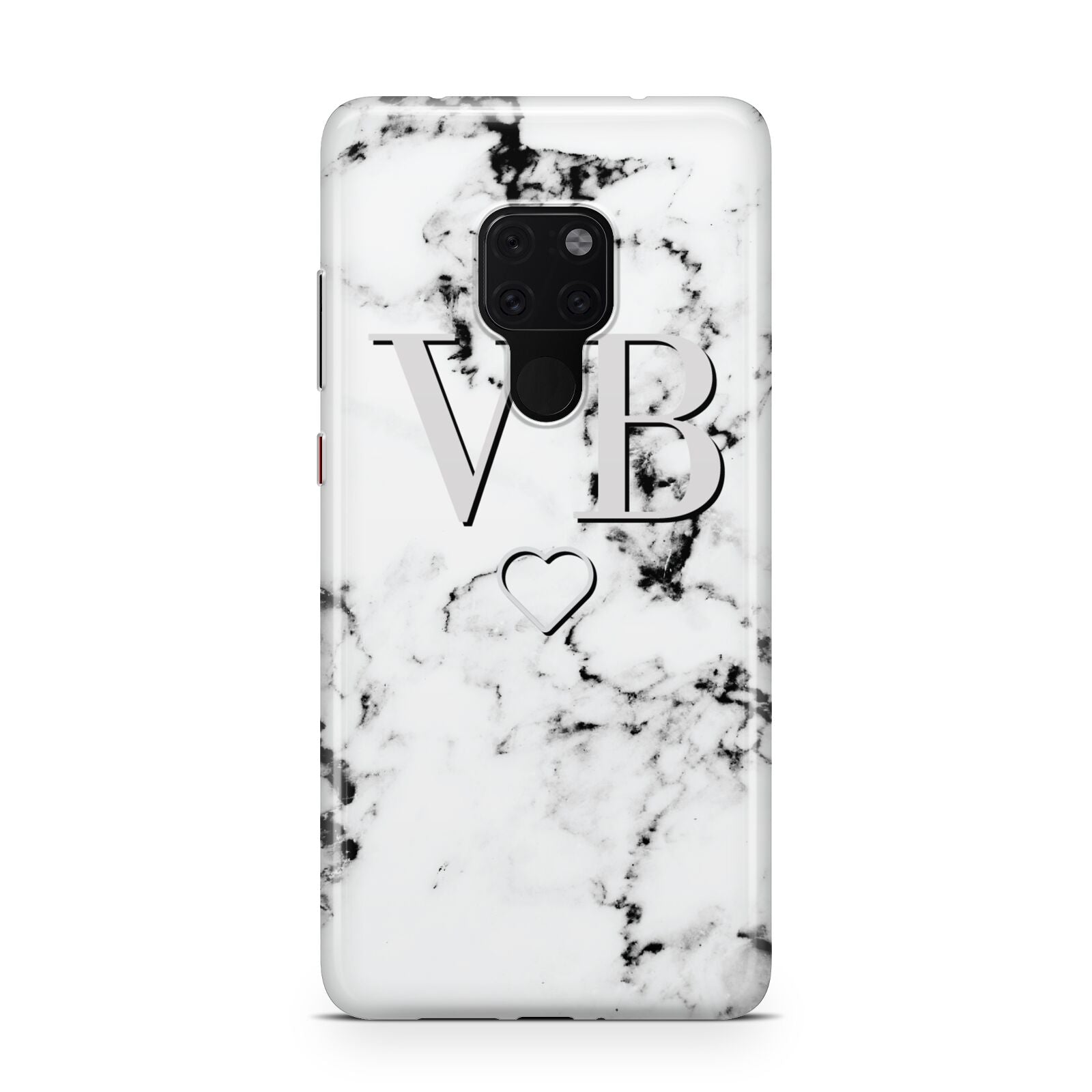 Personalised Initials Outline Heart Marble Huawei Mate 20 Phone Case