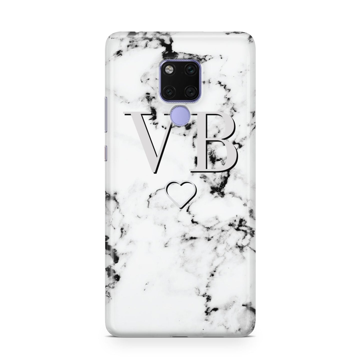 Personalised Initials Outline Heart Marble Huawei Mate 20X Phone Case