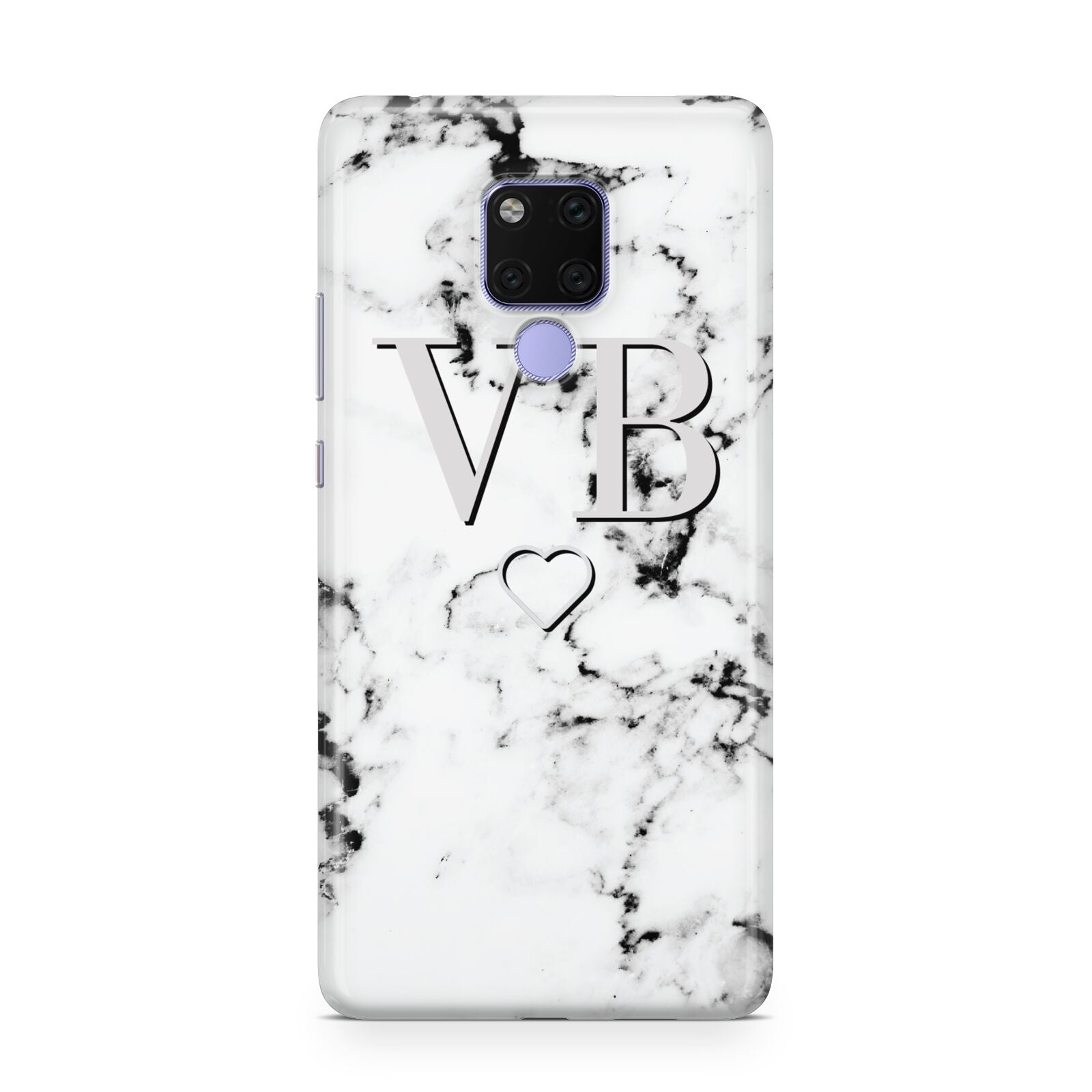 Personalised Initials Outline Heart Marble Huawei Mate 20X Phone Case