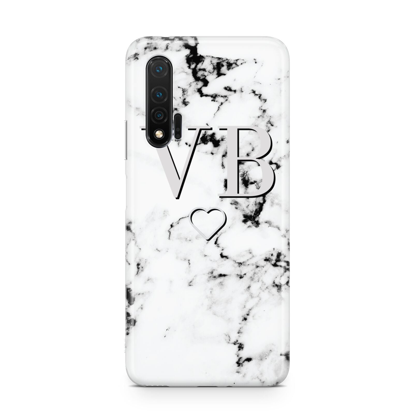 Personalised Initials Outline Heart Marble Huawei Nova 6 Phone Case