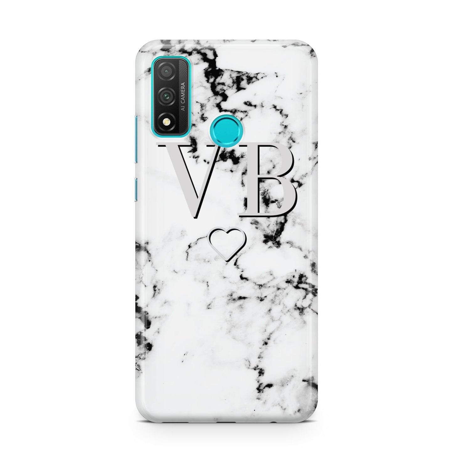 Personalised Initials Outline Heart Marble Huawei P Smart 2020