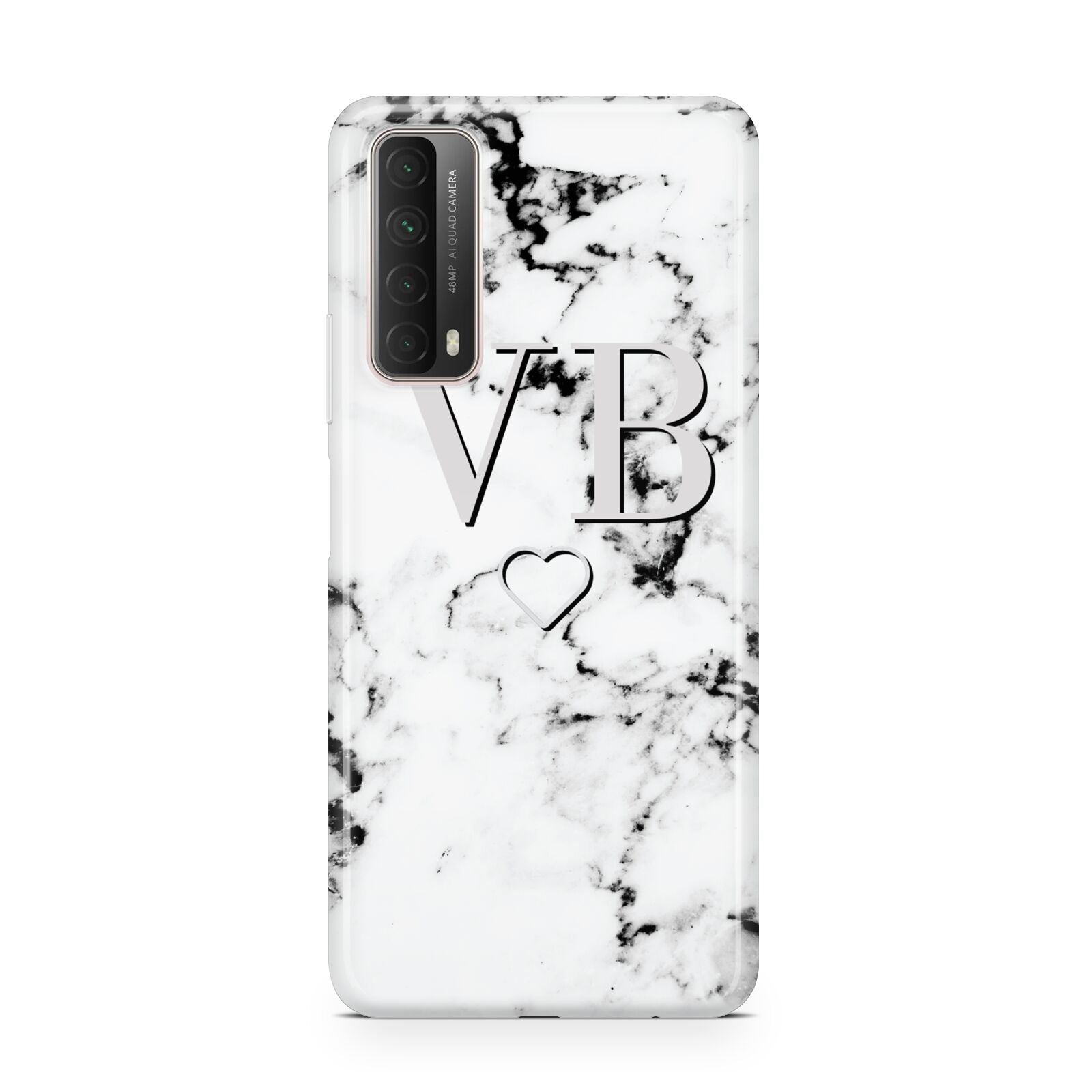 Personalised Initials Outline Heart Marble Huawei P Smart 2021