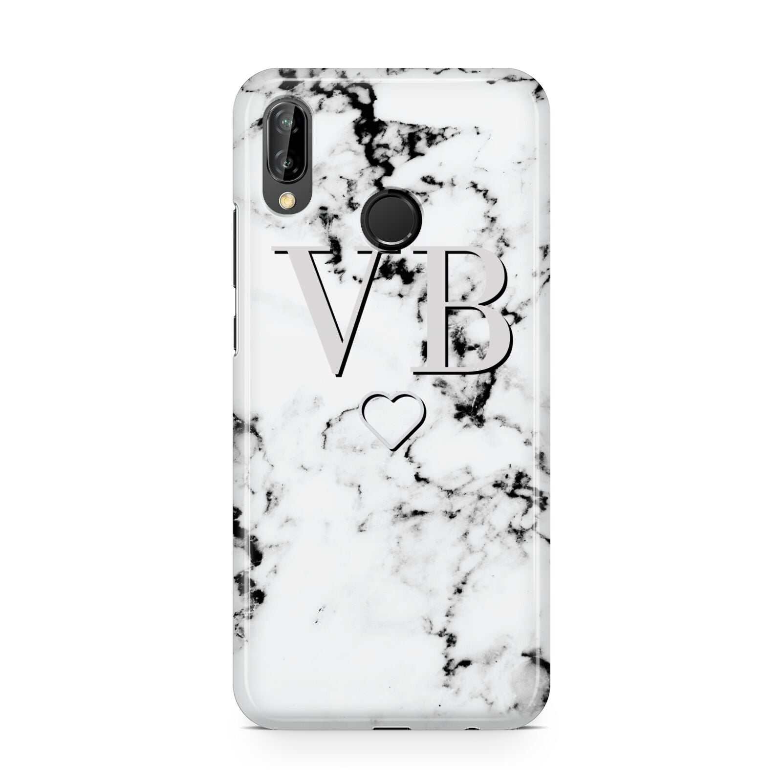 Personalised Initials Outline Heart Marble Huawei P20 Lite Phone Case