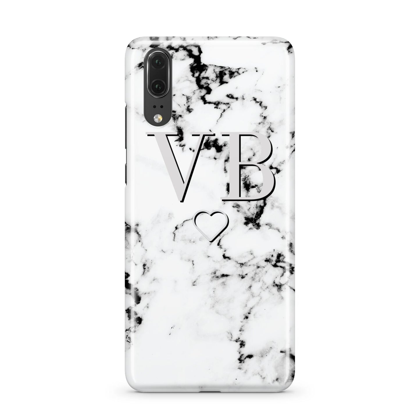 Personalised Initials Outline Heart Marble Huawei P20 Phone Case