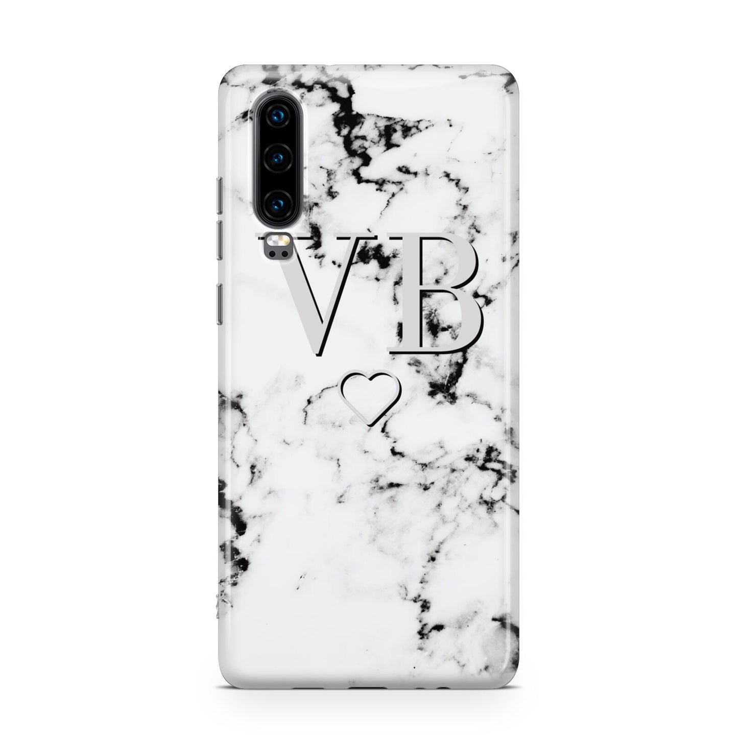 Personalised Initials Outline Heart Marble Huawei P30 Phone Case