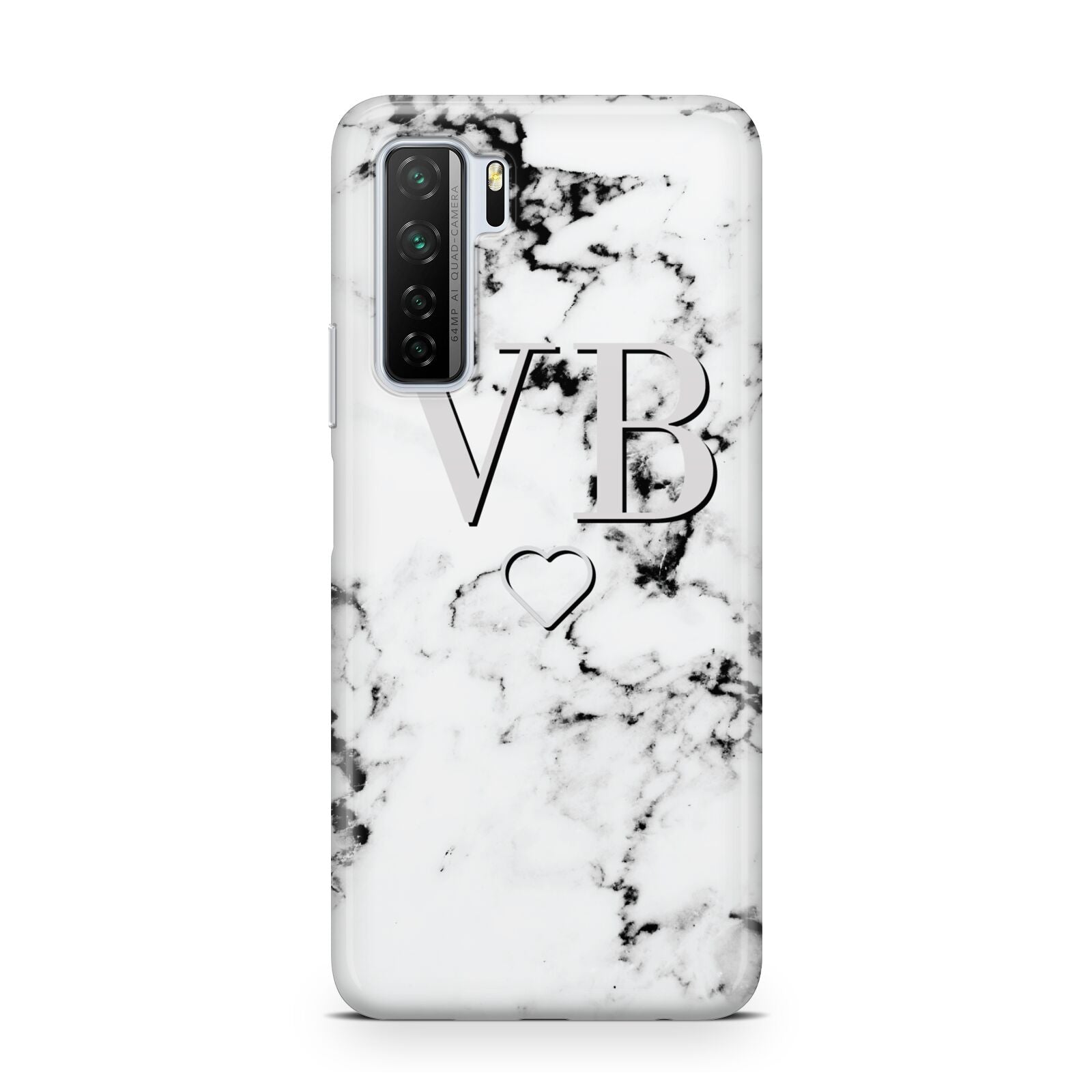 Personalised Initials Outline Heart Marble Huawei P40 Lite 5G Phone Case