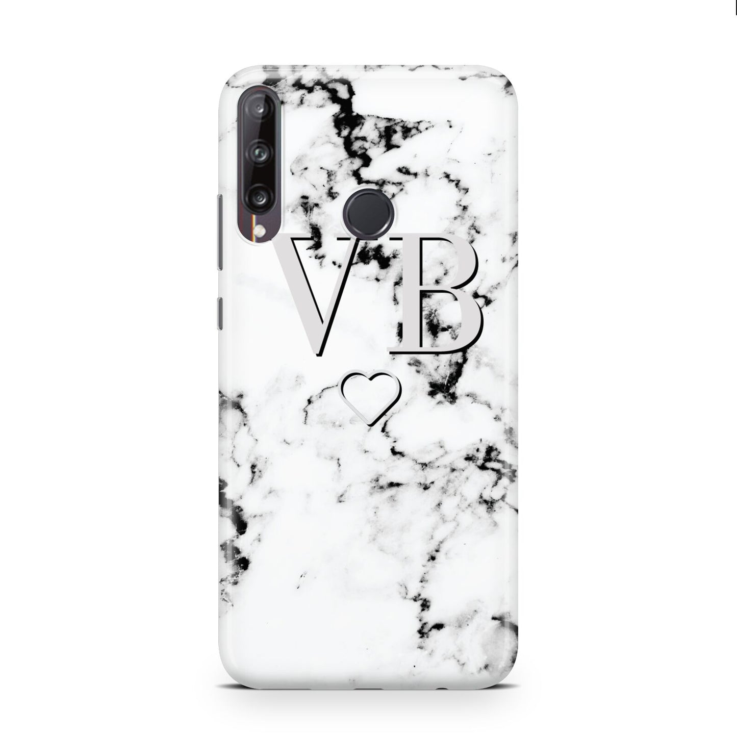 Personalised Initials Outline Heart Marble Huawei P40 Lite E Phone Case