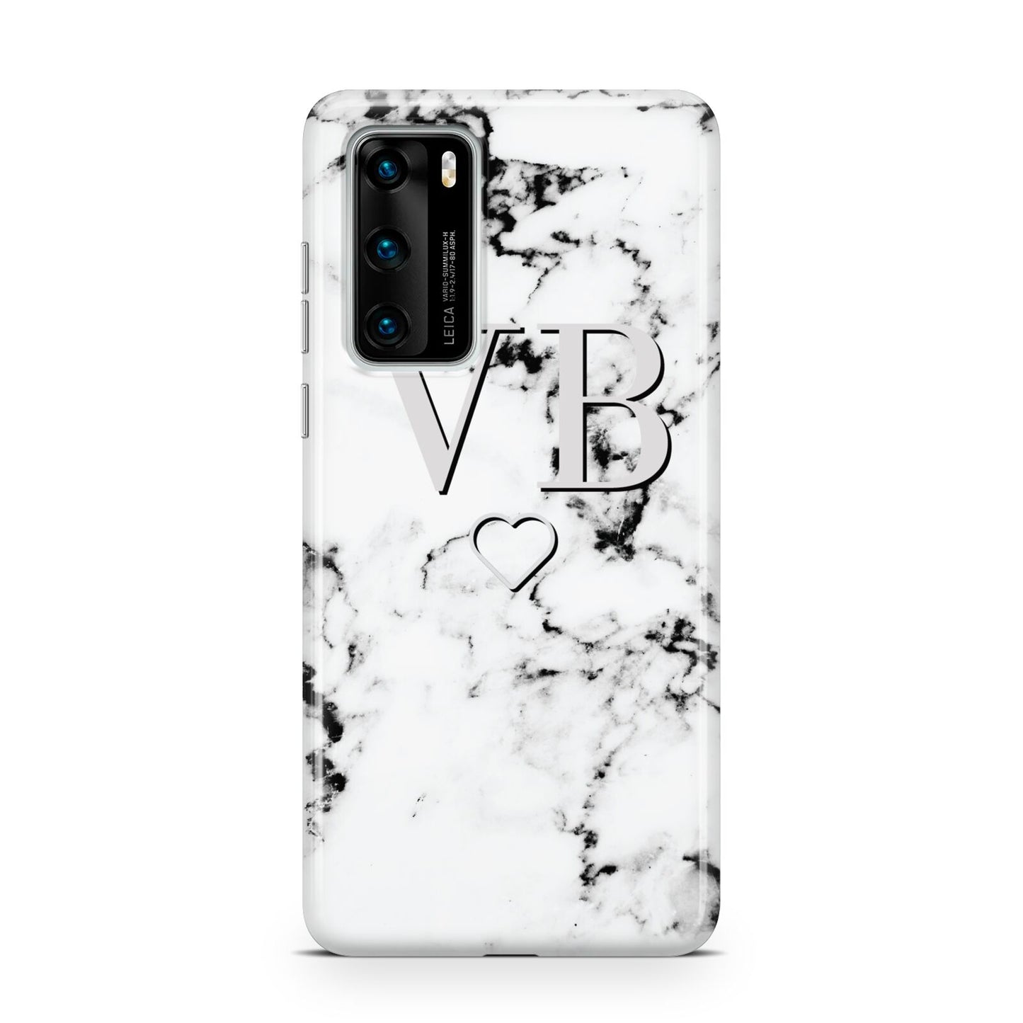 Personalised Initials Outline Heart Marble Huawei P40 Phone Case