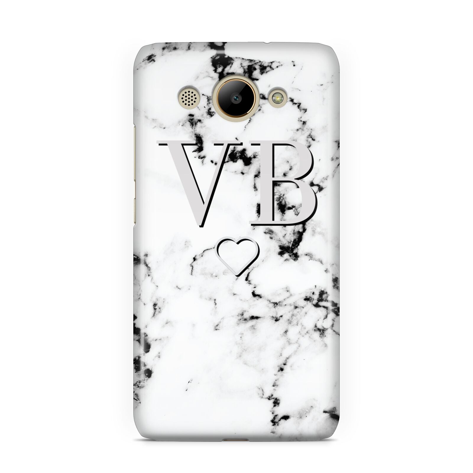 Personalised Initials Outline Heart Marble Huawei Y3 2017