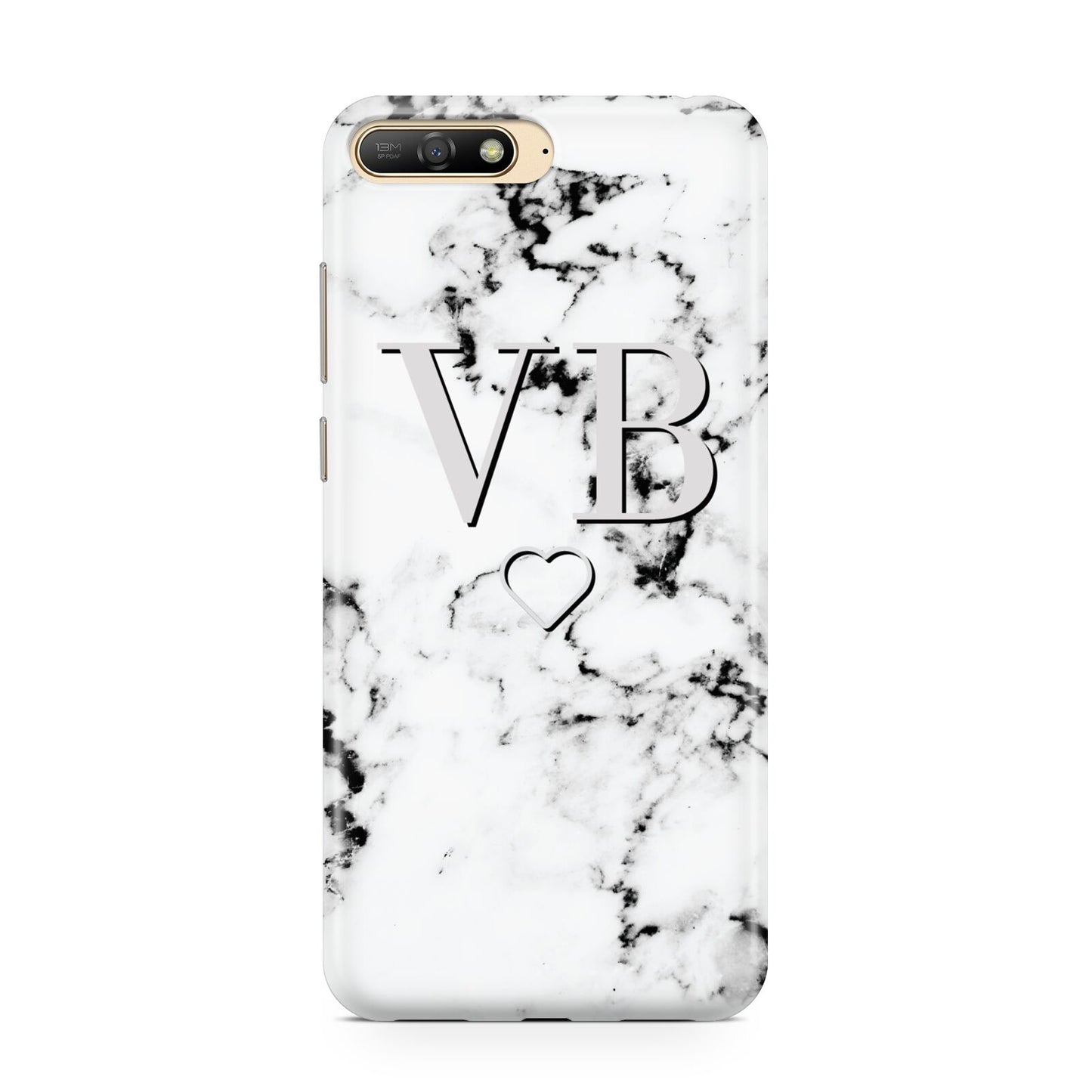 Personalised Initials Outline Heart Marble Huawei Y6 2018