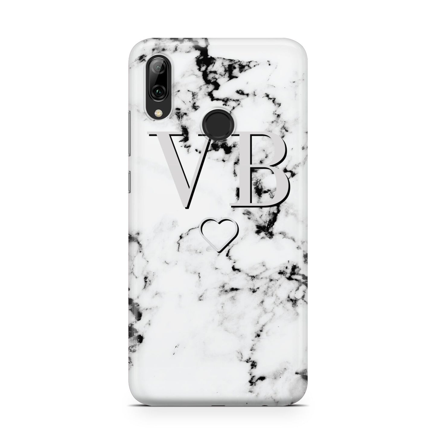 Personalised Initials Outline Heart Marble Huawei Y7 2019