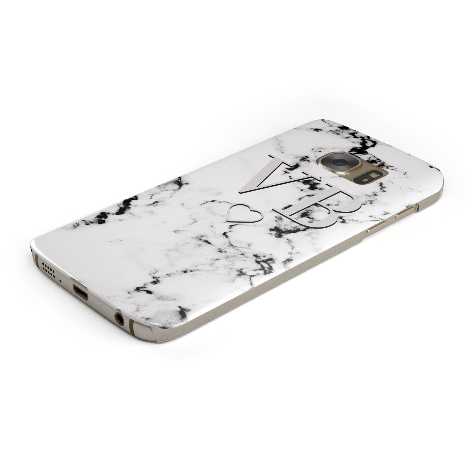 Personalised Initials Outline Heart Marble Protective Samsung Galaxy Case Angled Image