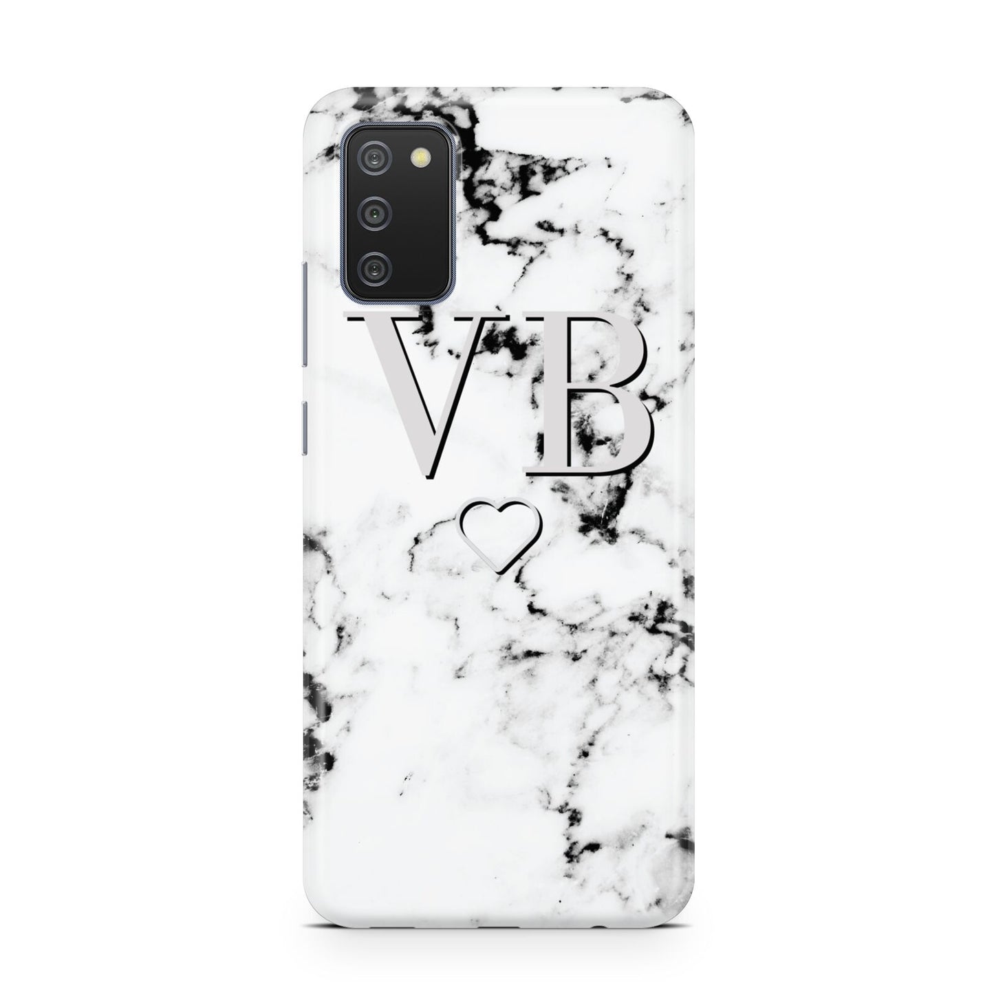 Personalised Initials Outline Heart Marble Samsung A02s Case