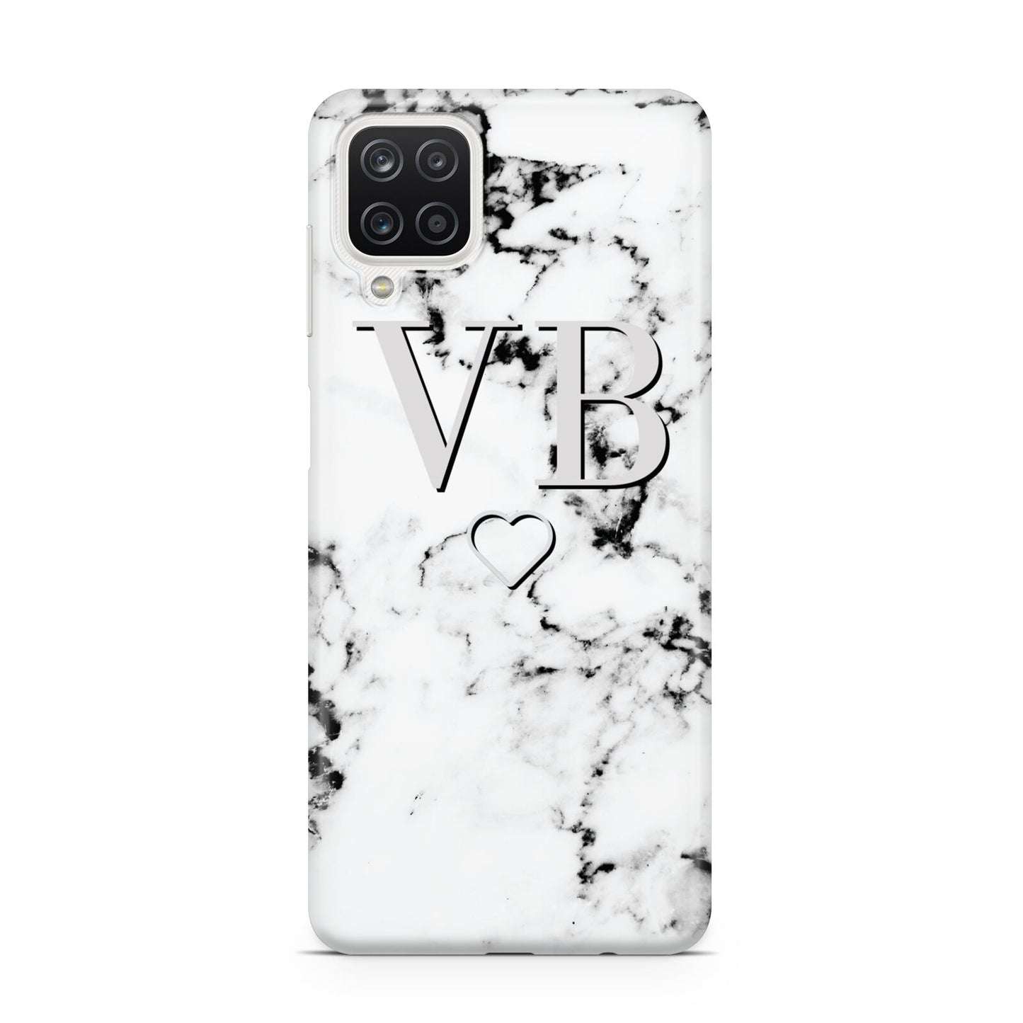 Personalised Initials Outline Heart Marble Samsung A12 Case