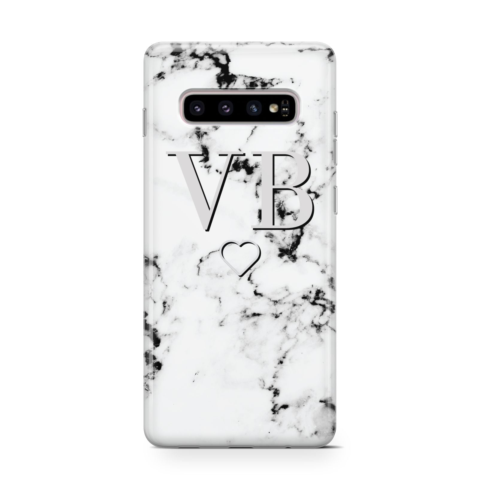 Personalised Initials Outline Heart Marble Samsung Galaxy S10 Case