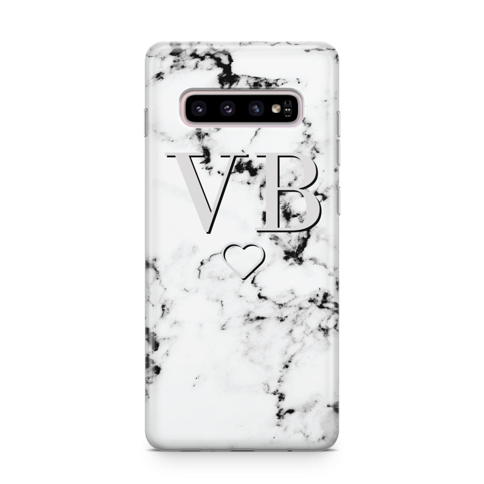 Personalised Initials Outline Heart Marble Samsung Galaxy S10 Plus Case