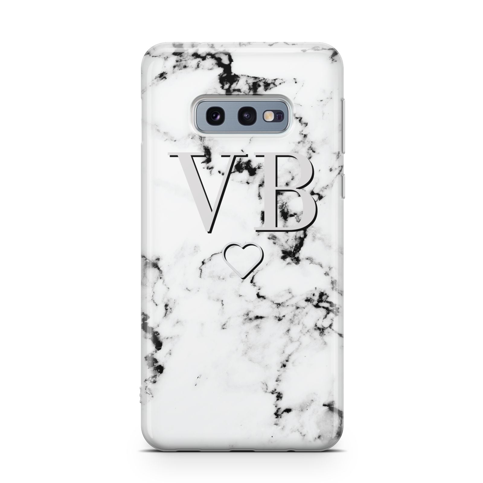 Personalised Initials Outline Heart Marble Samsung Galaxy S10E Case