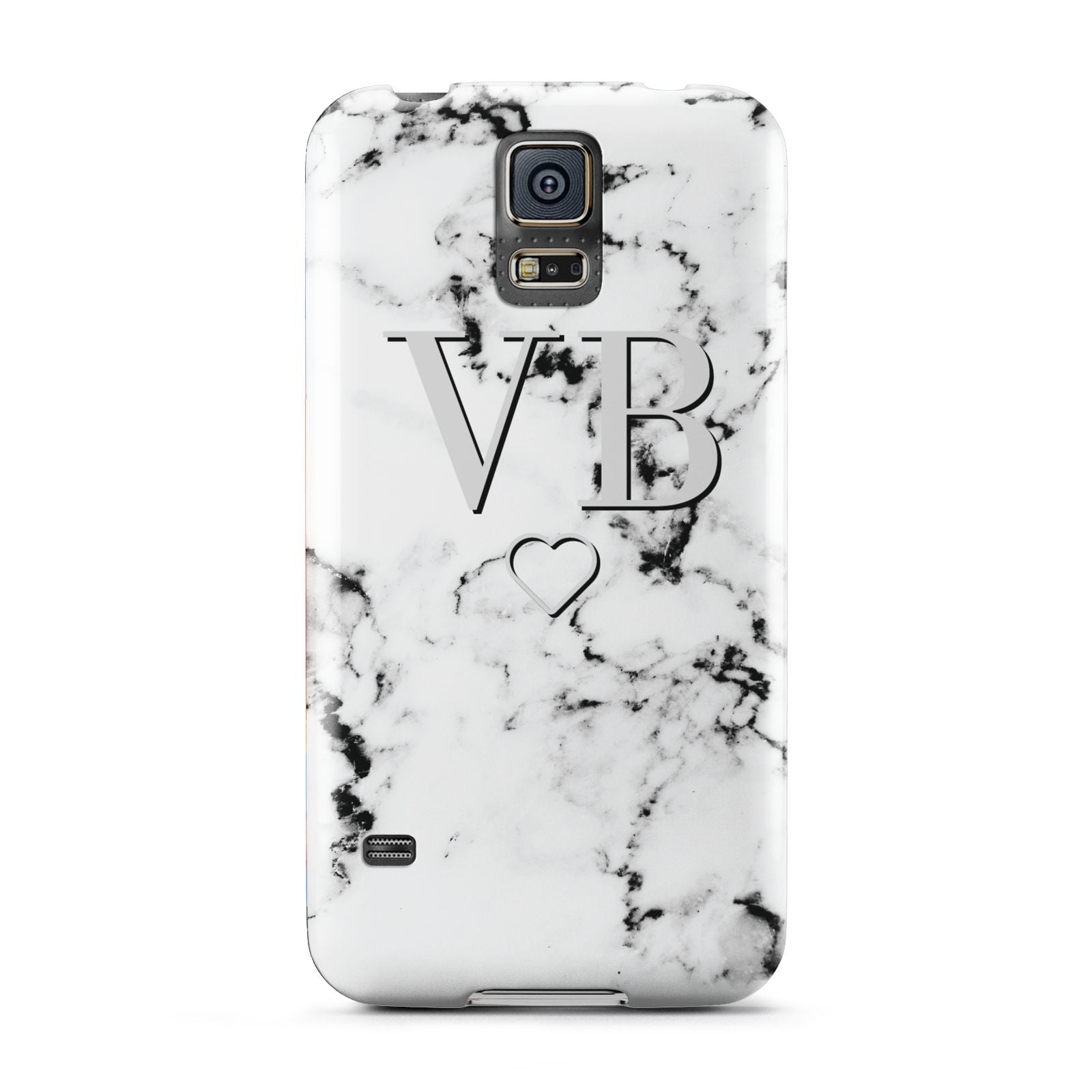 Personalised Initials Outline Heart Marble Samsung Galaxy S5 Case