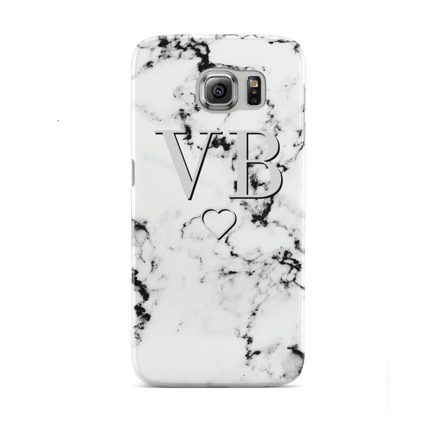 Personalised Initials Outline Heart Marble Samsung Galaxy S6 Case