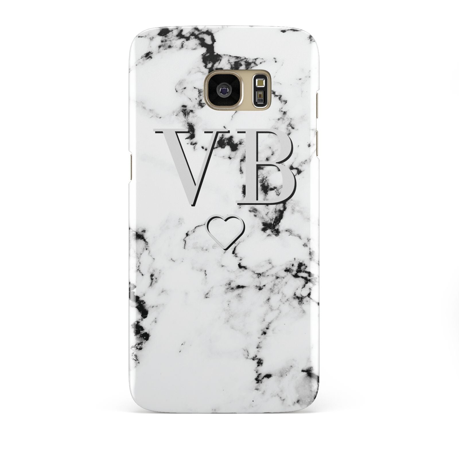 Personalised Initials Outline Heart Marble Samsung Galaxy S7 Edge Case